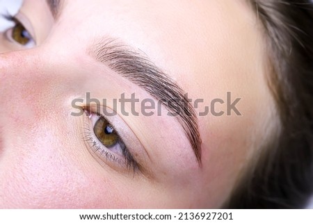 finished work after the procedure of lamination of eyebrows and correction and coloring Royalty-Free Stock Photo #2136927201