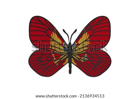 Butterfly wings in color of national flag. Clip art on white background. Montenegro