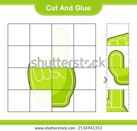 Cut and glue, cut parts of Foam Finger and glue them. Educational children game, printable worksheet, vector illustration