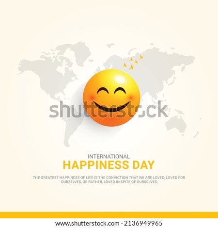 International Day of Happiness Concept Design, smile emoji with map 3D iIllustration.  Royalty-Free Stock Photo #2136949965