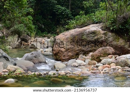 A river corner creek with bunch of stones