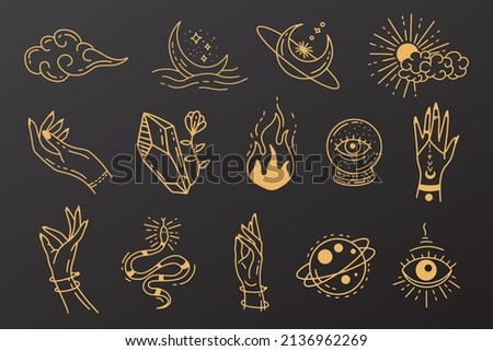Set Collection Mystical Celestial Clipart Symbol space doodle Esoteric elements vintage illustration