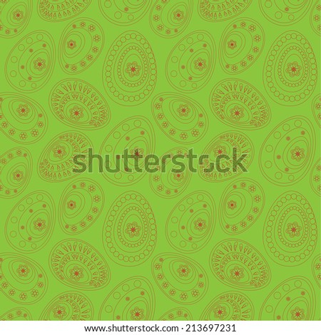 Easter seamless pattern on a green background with decorative eggs