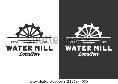 Vintage water mill logo template Royalty-Free Stock Photo #2136974035