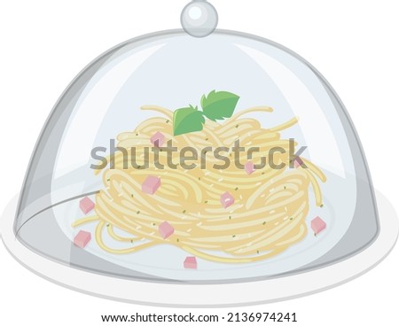 Spaghetti cream sauce with glass cover illustration