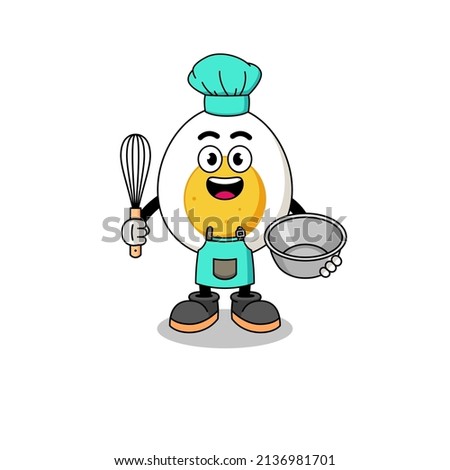Illustration of boiled egg as a bakery chef , character design