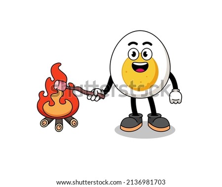 Illustration of boiled egg burning a marshmallow , character design