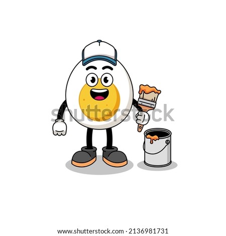 Character mascot of boiled egg as a painter , character design