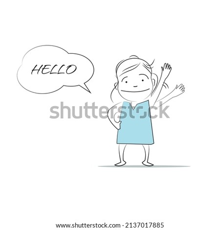 Hello. Speech bubble character.
Doodle style character. An illustration of simple human movements and emotions.