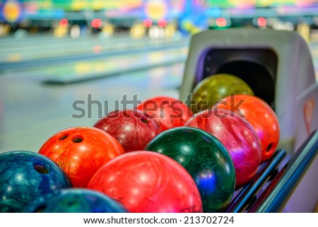 Close-up view of bowling balls