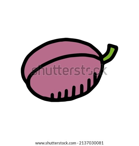 Plum doodle icon isolated on white background. Fruit cartoon vector illustration.