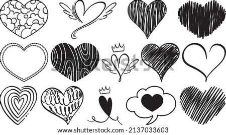 Black hand drawn hearts set illustration