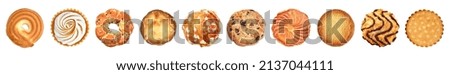 Frieze of cookies, cakes and round biscuits Royalty-Free Stock Photo #2137044111