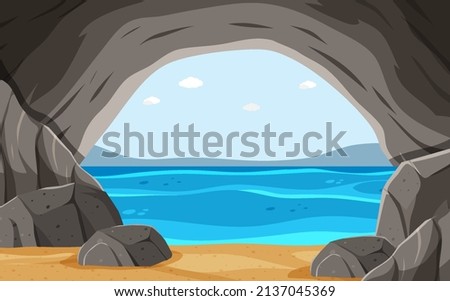 Sea cave background in cartoon style illustration