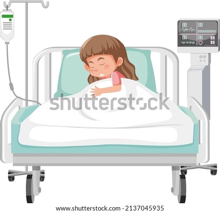 Sick kid resting in hospital bed illustration