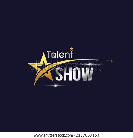 Talent show text in the star on a dark background. Shiny glowing advertising inscription. Vector illustration
