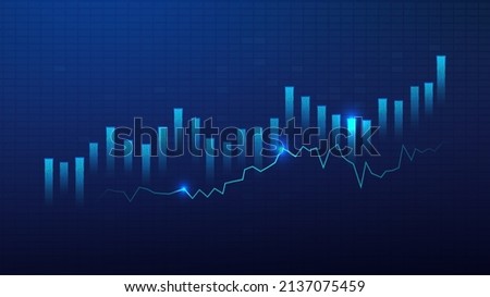 Business candle stick graph chart of stock market investment trading on blue background. Bullish point, up trend of graph. Economy vector design Royalty-Free Stock Photo #2137075459