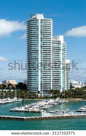 The little marina and modern residential building in Miami South Beach (Florida).
