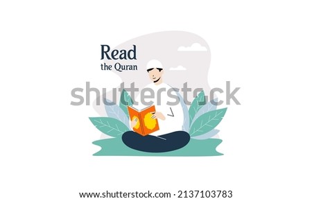 Muslim People Reading The Holy Quran Vector Illustration