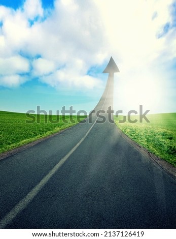 All roads lead to this. CGI shot of a road turning into an arrow pointing up to the sky.