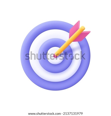 Dart arrow hit the center of target. Business finance target, goal of success, target achievement concept. 3d vector icon. Cartoon minimal style. Royalty-Free Stock Photo #2137131979