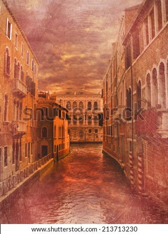 Venice, Italy I. Photo composite of photos from Venice, textures and grain for a vintage, old, painting like look