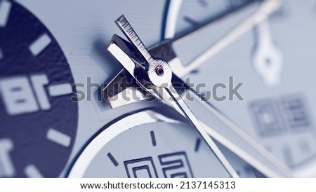 Business clock face arrow running in time extreme macro close up, moving fast seconds hand. Very close hand watch face with details and texture.  Royalty-Free Stock Photo #2137145313