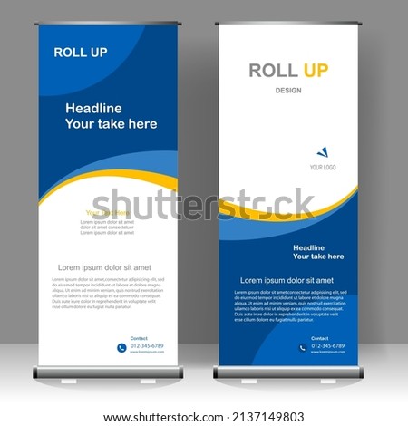 Business Roll up banner vertical template design, for brochure, business, flyer, infographics. modern x-banner and flag-banner advertising. vector illustration Royalty-Free Stock Photo #2137149803