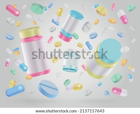 Pills and jars on a isolated white background