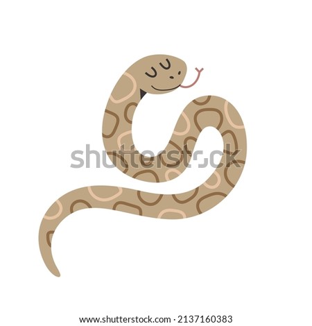 Cute python snake with smile and facial expression, funny character, modern cartoon art, isolated vector illustration