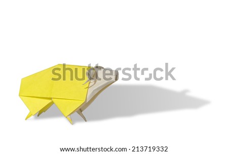 Yellow Origami Sheep isolated on white