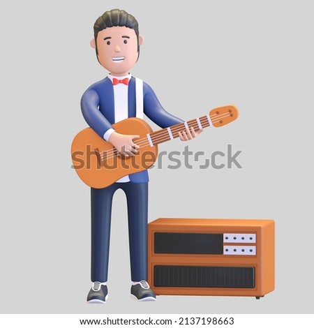 musician playing acoustic guitar character 3d illustration render
