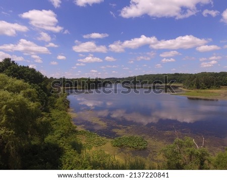 Beautiful drone shot of Mogadore reservoir! Royalty-Free Stock Photo #2137220841