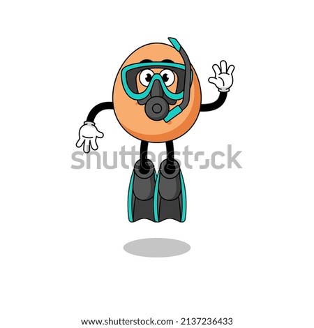 Character cartoon of egg as a diver , character design