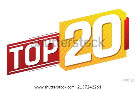 Top 20 word on red and yellow ribbon. Vector illustration. Royalty-Free Stock Photo #2137242261