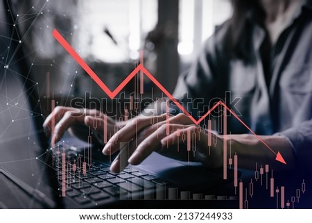 Downtrend financial chart, Stock crash market exchange loss trading graph analysis investment indicator business graph charts. Global Financial crisis and bankruptcy. Financial instability Royalty-Free Stock Photo #2137244933