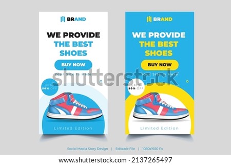 Set of Editable banner social media story template. Fashion shoes brand product Instagram story post template. Editable story design. Royalty-Free Stock Photo #2137265497