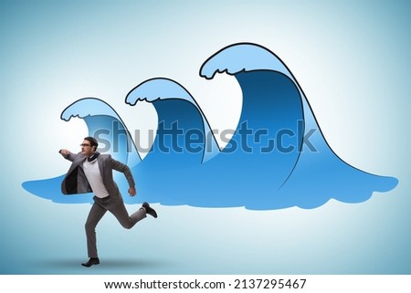 Businessman out on the sea in challenge concept
