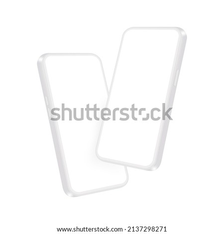 Clay Smartphones Mockups with Blank Perspective Screens, Isolated on White Background. Vector Illustration