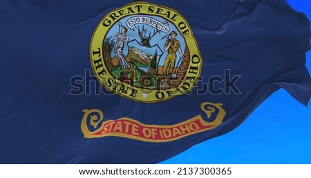 Amazing waving flag of Idaho state. Royalty-Free Stock Photo #2137300365
