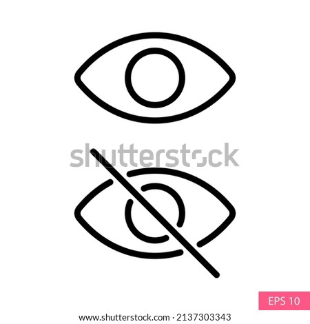 Show Password and Hide Password vector icons in line style design for website design, app, UI, isolated on white background. Editable stroke. EPS 10 vector illustration.