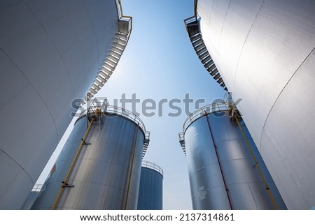 Chemical industry tank storage white carbon steel the tank. Royalty-Free Stock Photo #2137314861