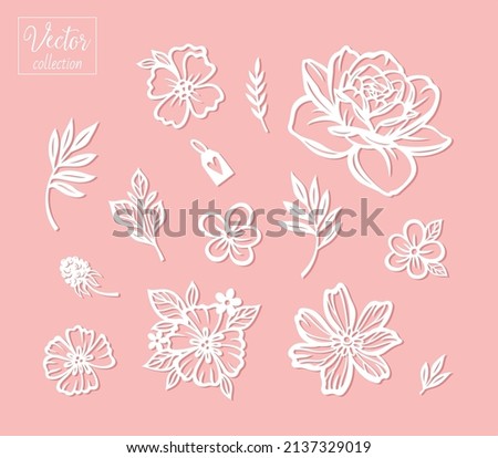Collection of simple cute flowers. Simple flora for kids. Vector collection silhouette. Template for laser cut. Papercut template Royalty-Free Stock Photo #2137329019