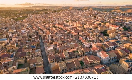 Aerial View of Barrafranca at Sunset, Enna, Sicily, Italy, Europe