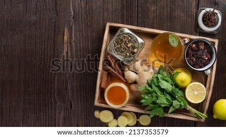A set of products and fruits of traditional medicine for medicinal tea