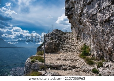trail on Monte Cengio on the Asiago plateau, in Italy. Tragic World War I scenario Royalty-Free Stock Photo #2137355963