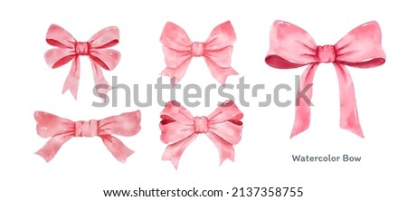 Set of Pink gift bow in watercolor style isolated on white background. Hand drawing decorative bow elements vector illustration Royalty-Free Stock Photo #2137358755