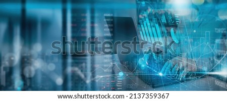 Businessman working with laptop computer on Technology and digital marketing. Financial and banking global network connection investor and customer with sale data exchange and development of business. Royalty-Free Stock Photo #2137359367