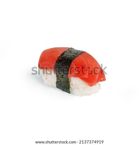 Traditional Japanese Sushi Salmon Eel White Background.