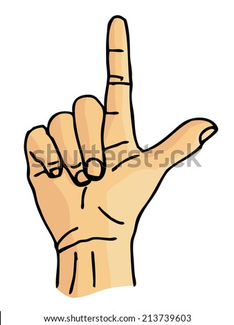 L sign language or hand pointing upwards